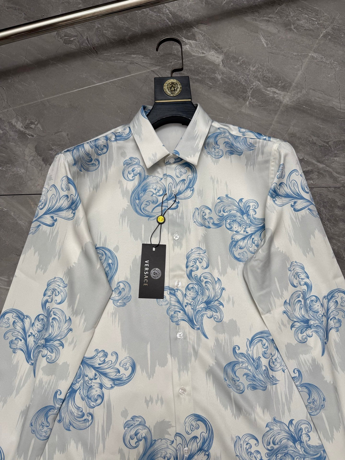 Versace Baroque Ice Blue Scrollwork Long-Sleeve Shirt