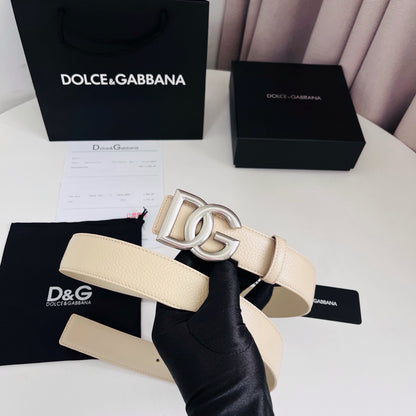 Dolce & Gabbana DG Logo Belt – Cream / Silver Buckle Belt width 3.5 cm