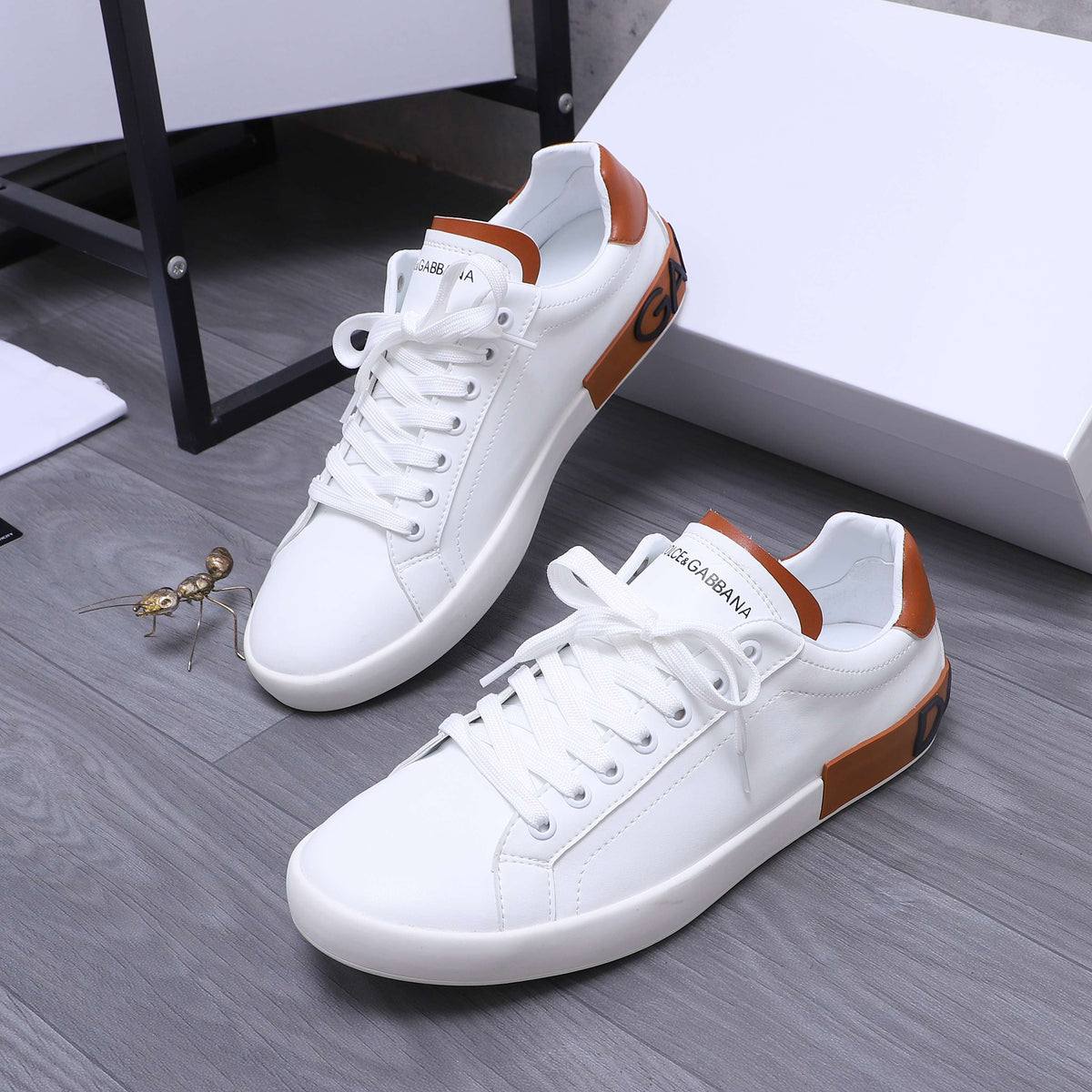 Dolce & Gabbana Portofino Low-Top Sneakers – White & Tan