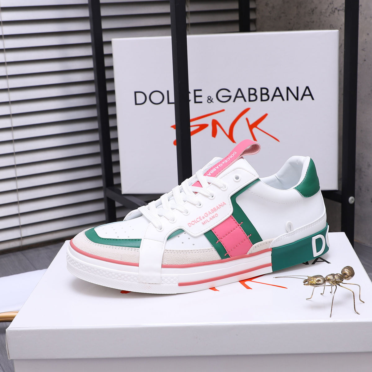 Dolce & Gabbana Custom 2.Zero Low-Top Sneakers – White, Green & Pink