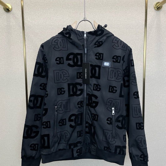 Dolce & Gabbana All-Over DG Logo Flocked Hooded Zip Jacket | Black / White