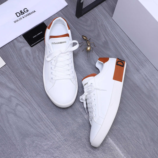 Dolce & Gabbana Portofino Low-Top Sneakers – White & Tan