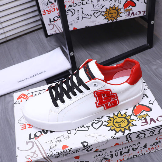 Dolce & Gabbana Portofino Low-Top Sneakers – White & Red