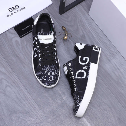 Dolce & Gabbana Portofino Logo Mania Low-Top Sneakers – Black & White