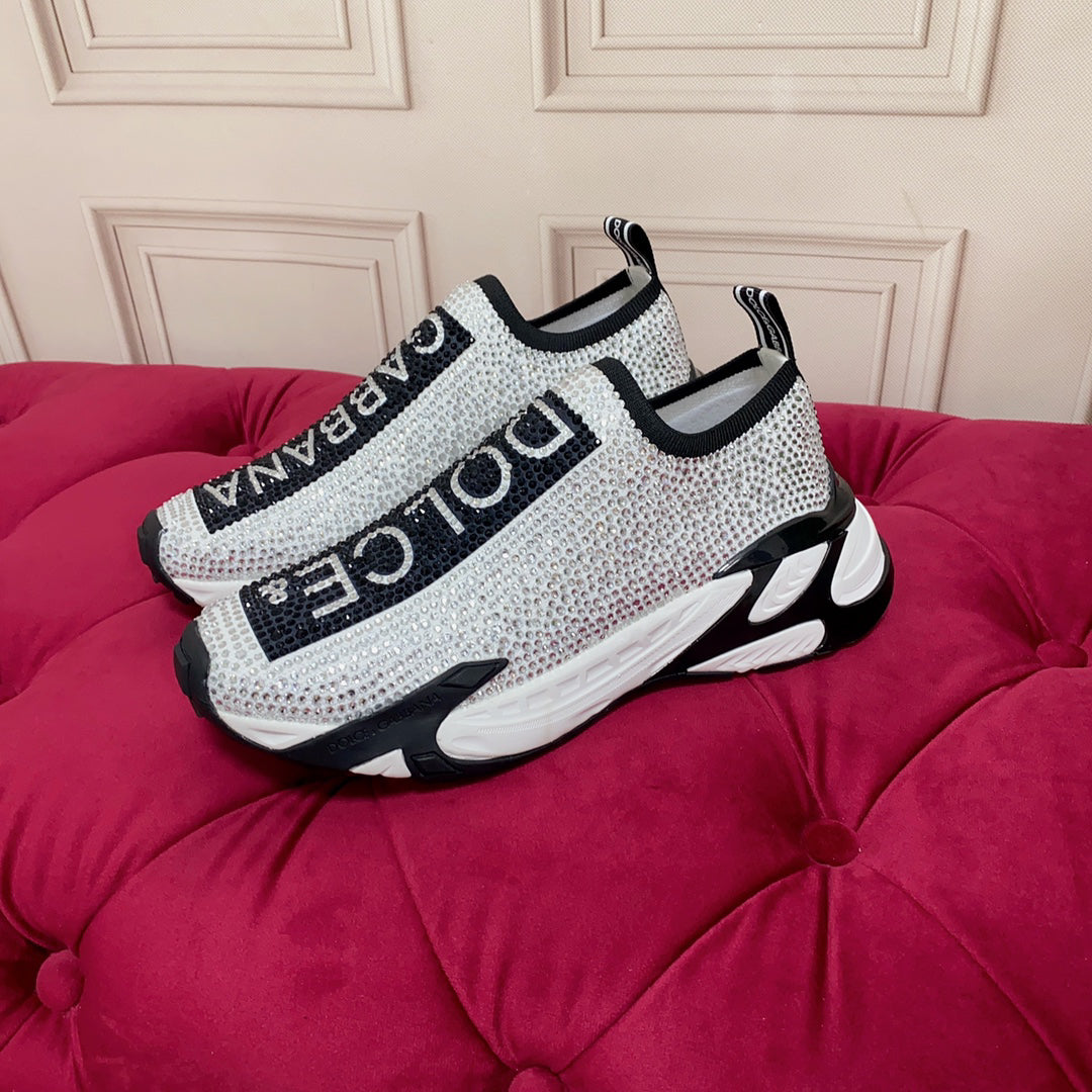 Dolce & Gabbana Sorrento Crystal Sneakers | Black & White