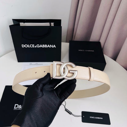 Dolce & Gabbana DG Logo Belt – Cream / Silver Buckle Belt width 3.5 cm
