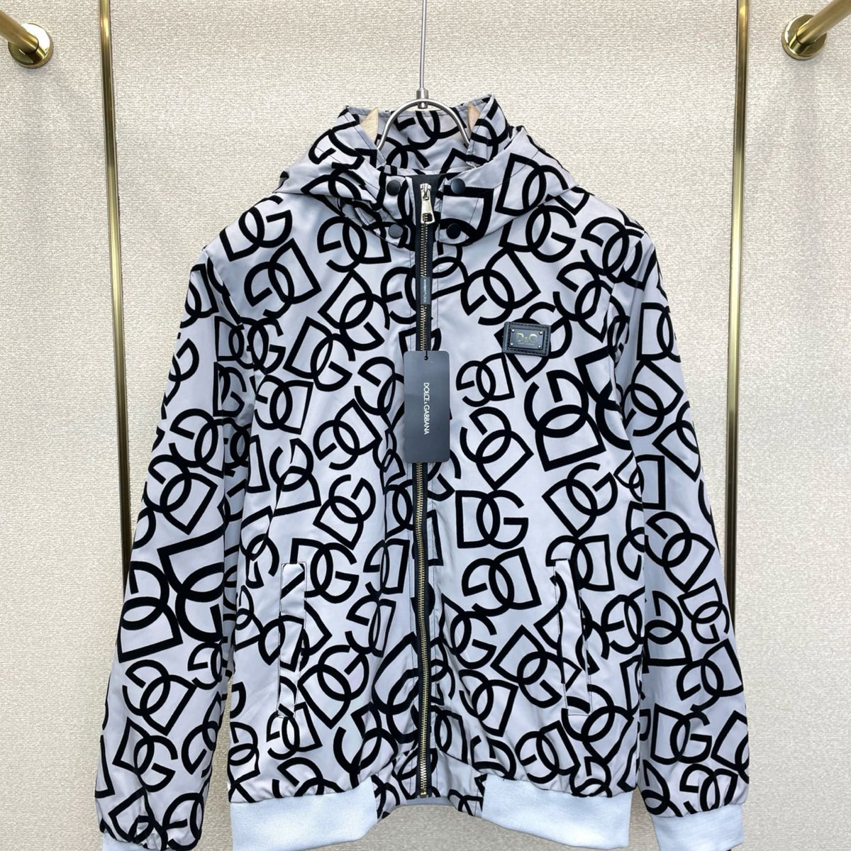 Dolce & Gabbana All-Over DG Logo Flocked Zip Jacket | Black