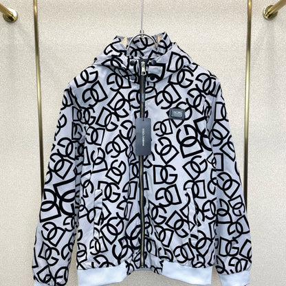 Dolce & Gabbana All-Over DG Logo Flocked Zip Jacket | Black