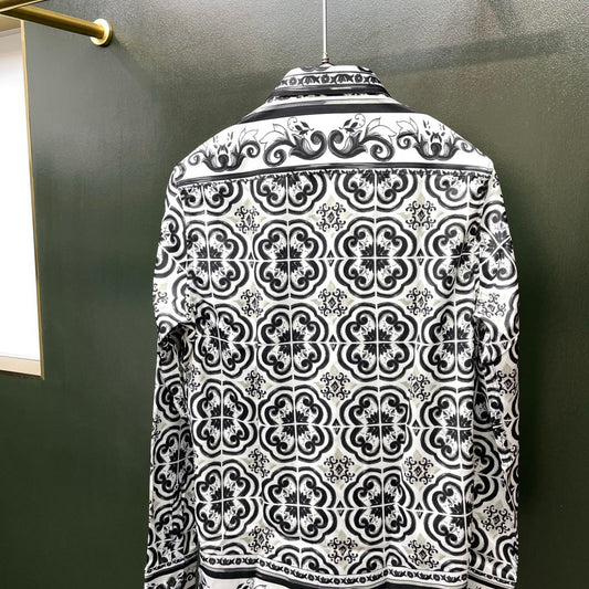 Dolce & Gabbana Majolica Print Long-Sleeve Shirt | Black & White