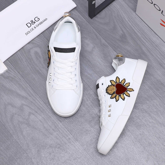 Dolce & Gabbana Portofino SNK Sacred Heart Embroidered Sneakers – White