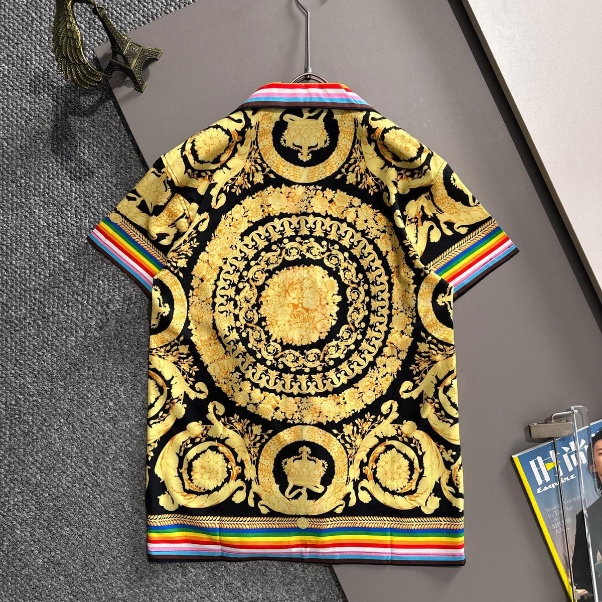 Versace Barocco Rainbow Stripe Short-Sleeve Shirt