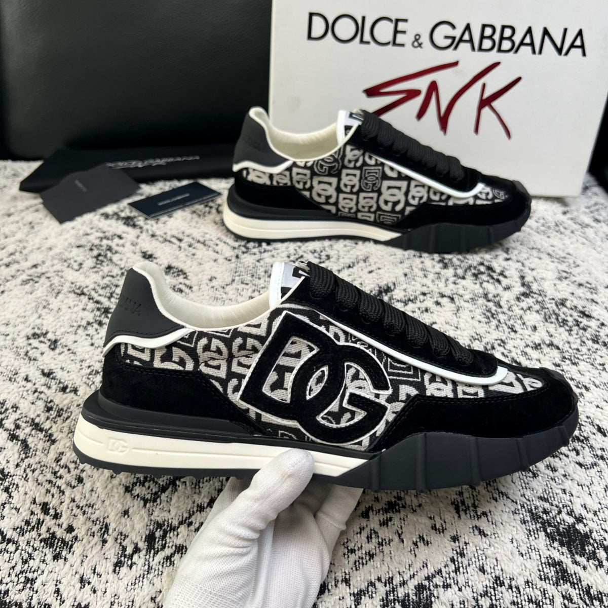 Dolce & Gabbana DG Monogram Low-Top Sneakers – Black & White