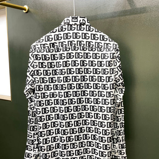 Dolce & Gabbana All-Over DG Monogram Long-Sleeve Shirt | White & Black