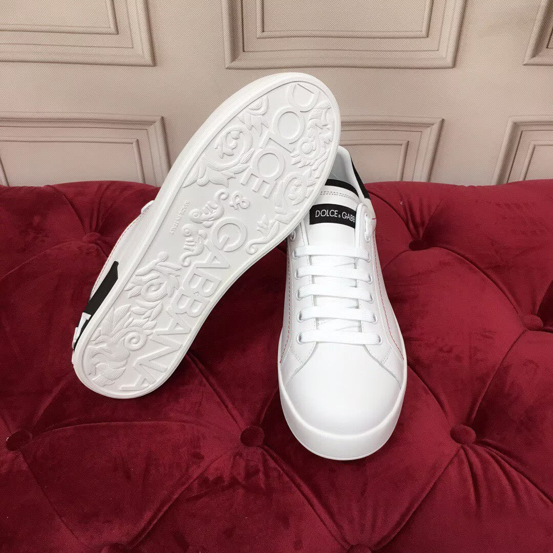 Dolce & Gabbana Portofino SNK Logo Heel Sneakers | White & Black