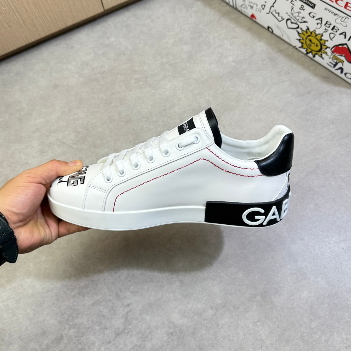 Dolce & Gabbana Portofino Graffiti Low-Top Sneakers – Black & White
