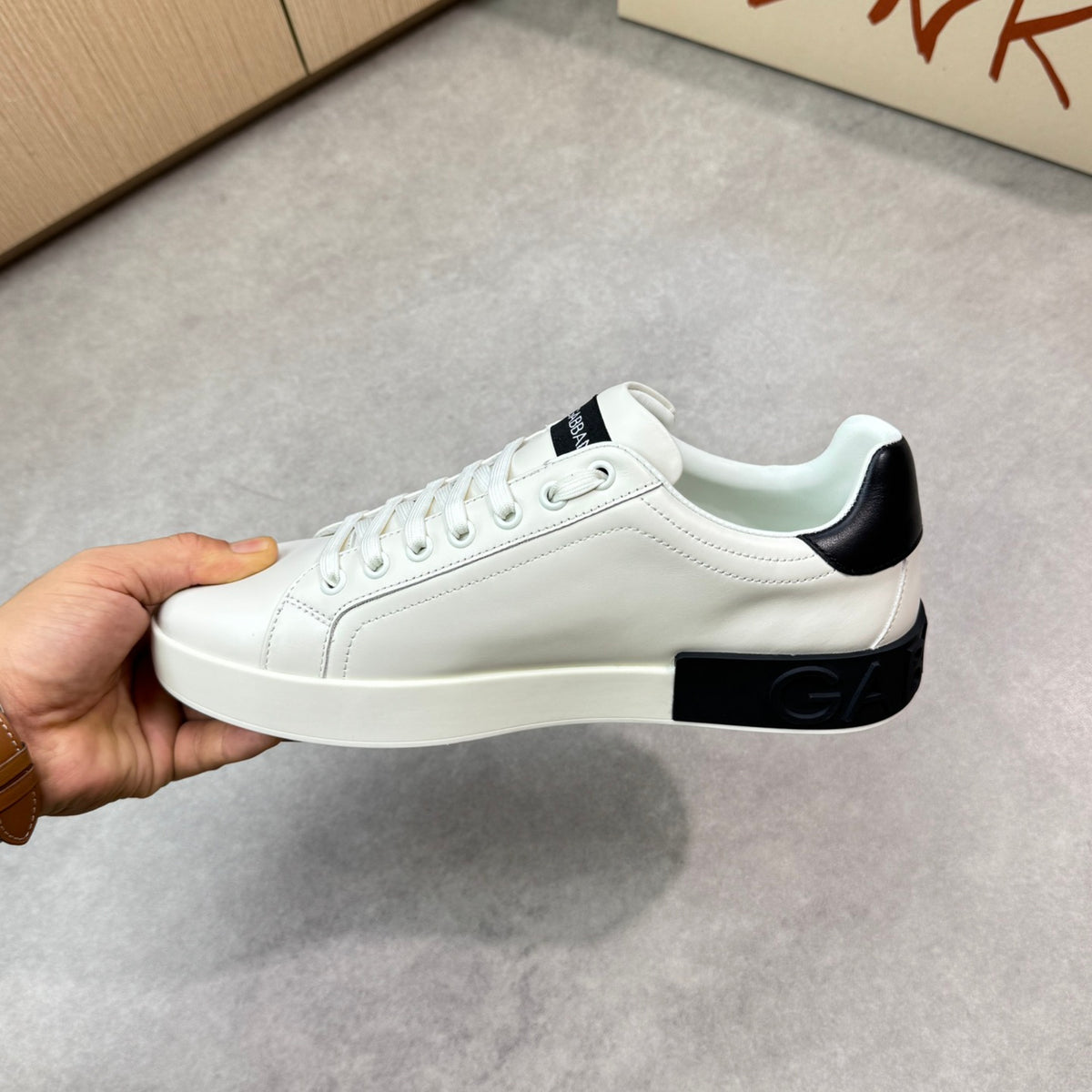 Dolce & Gabbana Portofino DG Logo Low-Top Sneakers – White & Black