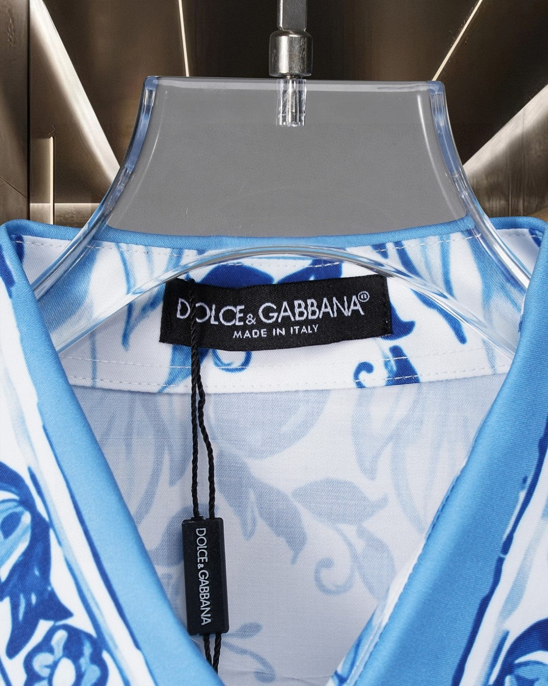 Dolce & Gabbana Long-Sleeve Shirt with Blue Majolica Digital Print