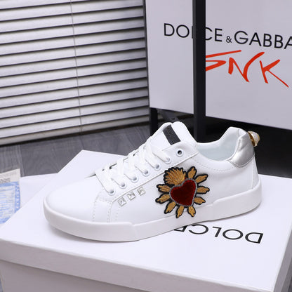 Dolce & Gabbana Portofino SNK Sacred Heart Embroidered Sneakers – White
