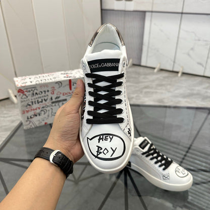 Dolce & Gabbana Portofino SNK "Hey Boy / Be Cool" Graffiti Sneakers – White & Black
