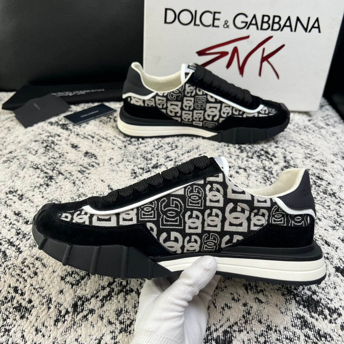 Dolce & Gabbana DG Monogram Low-Top Sneakers – Black & White