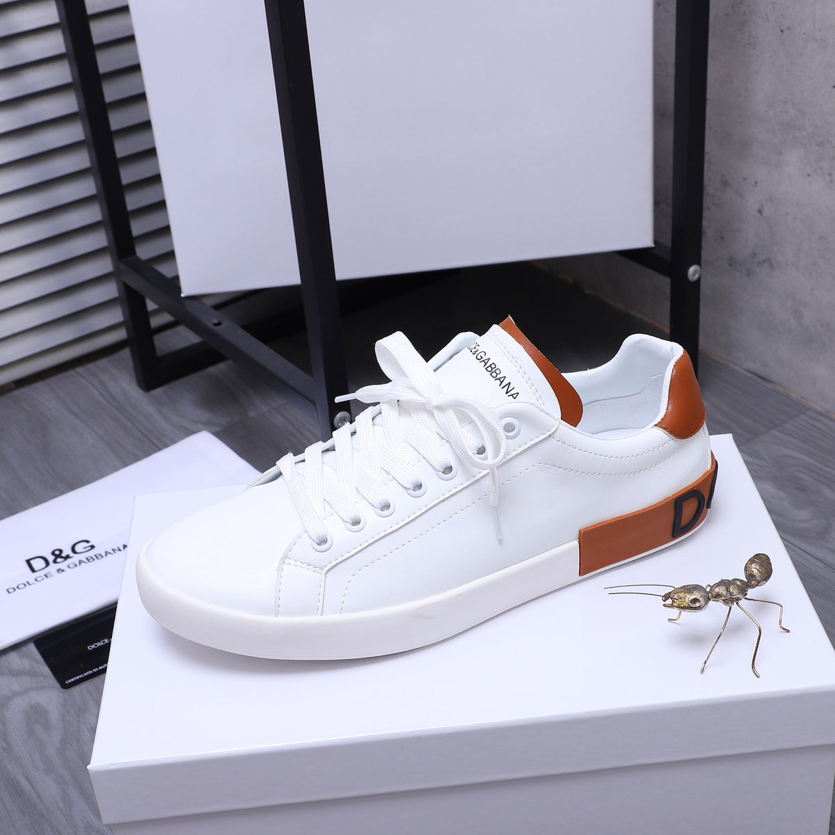 Dolce & Gabbana Portofino Low-Top Sneakers – White & Tan