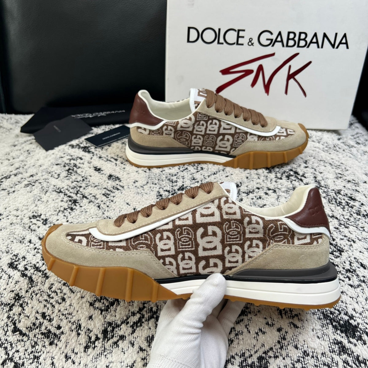 Dolce & Gabbana DG Monogram Low-Top Sneakers – Beige & Brown