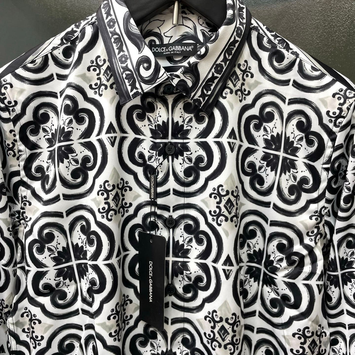 Dolce & Gabbana Majolica Print Long-Sleeve Shirt | Black & White