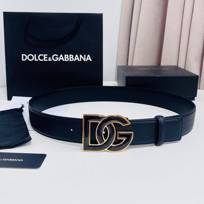 Dolce & Gabbana DG Logo Belt – Black / Black & Gold Buckle