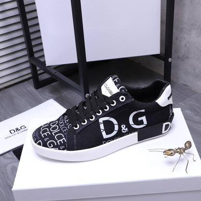 Dolce & Gabbana Portofino Logo Mania Low-Top Sneakers – Black & White