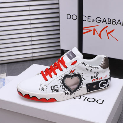 Dolce & Gabbana Portofino SNK Graffiti Art Low-Top Sneakers – White & Red
