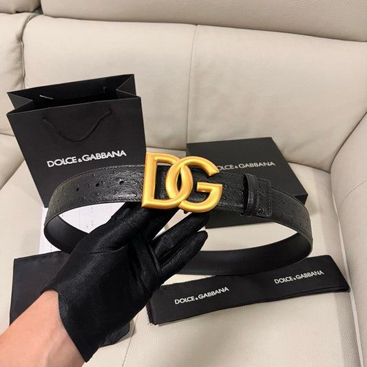 Dolce & Gabbana DG Logo Belt | Black Monogram & Gold Buckle