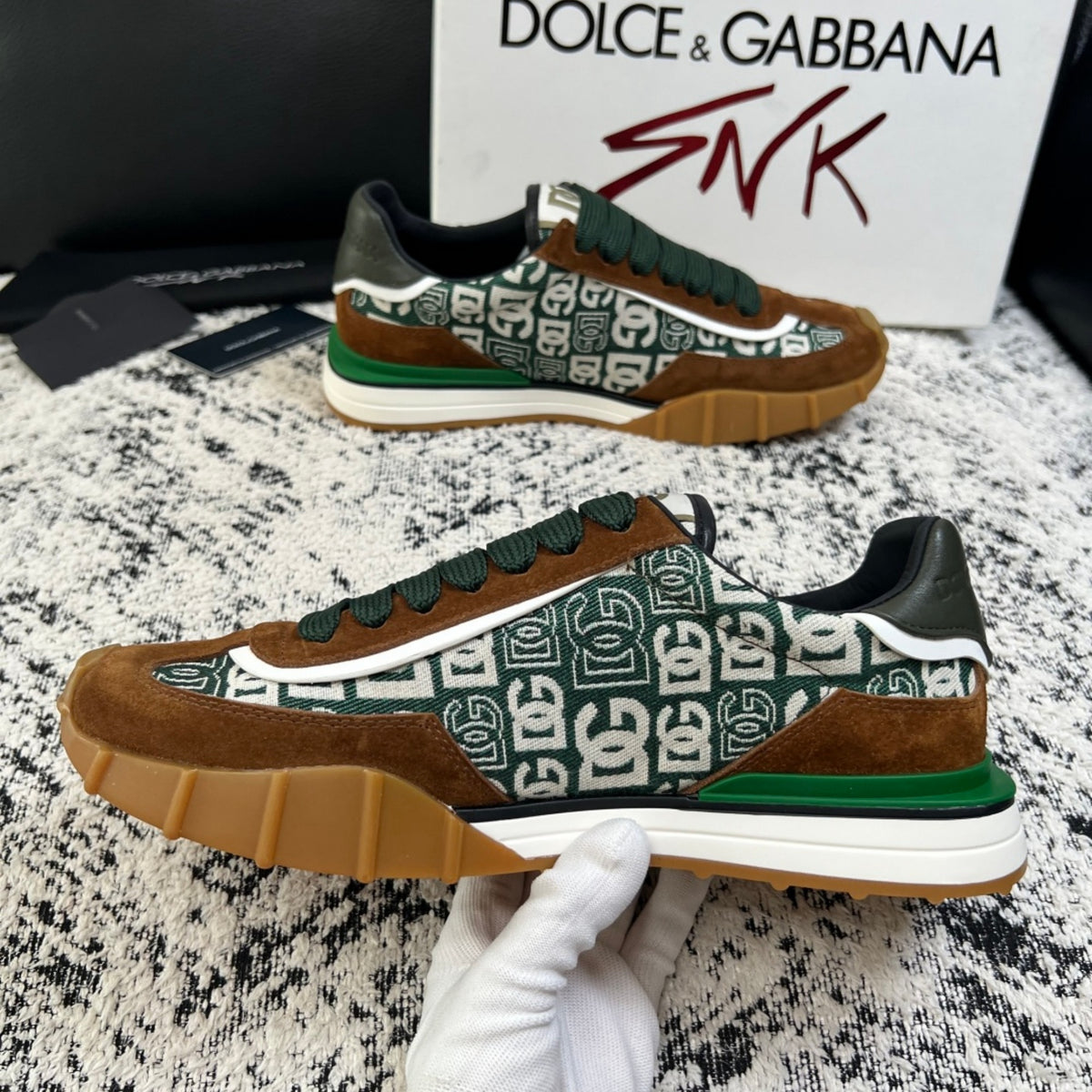 Dolce & Gabbana DG Monogram Low-Top Sneakers – Brown & Green