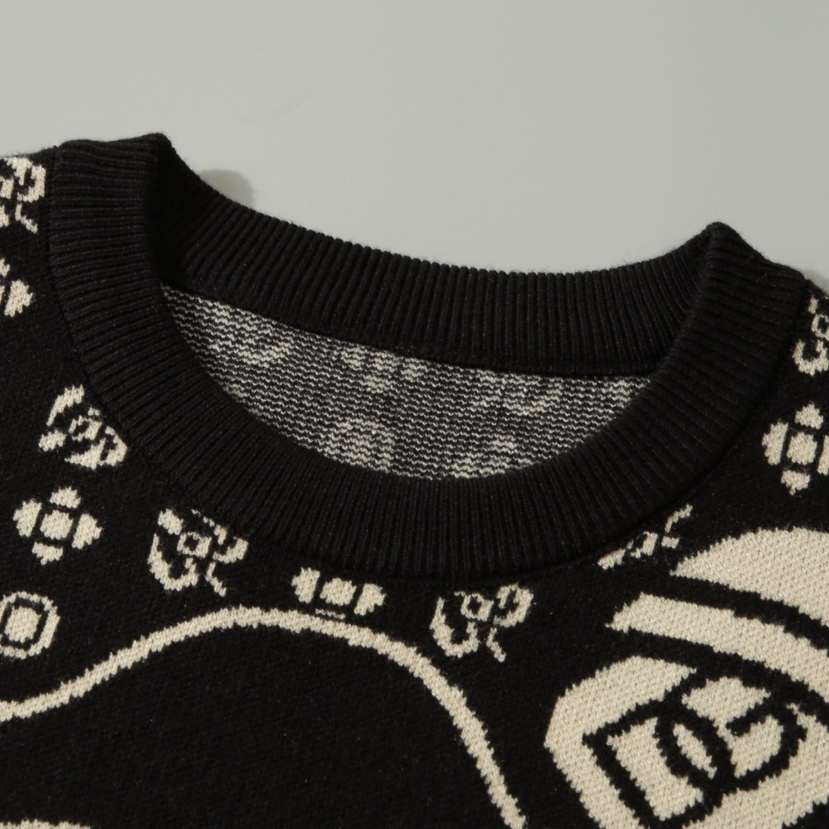 Dolce & Gabbana DG Sacred Heart Baroque Jacquard Sweater | Black & Ivory