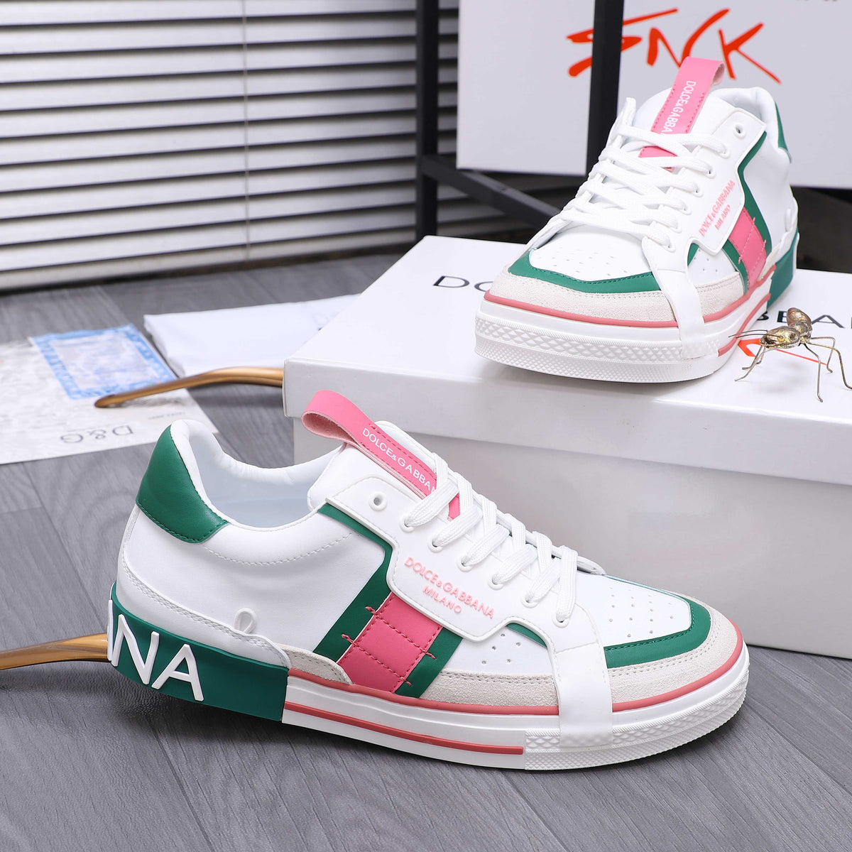 Dolce & Gabbana Custom 2.Zero Low-Top Sneakers – White, Green & Pink