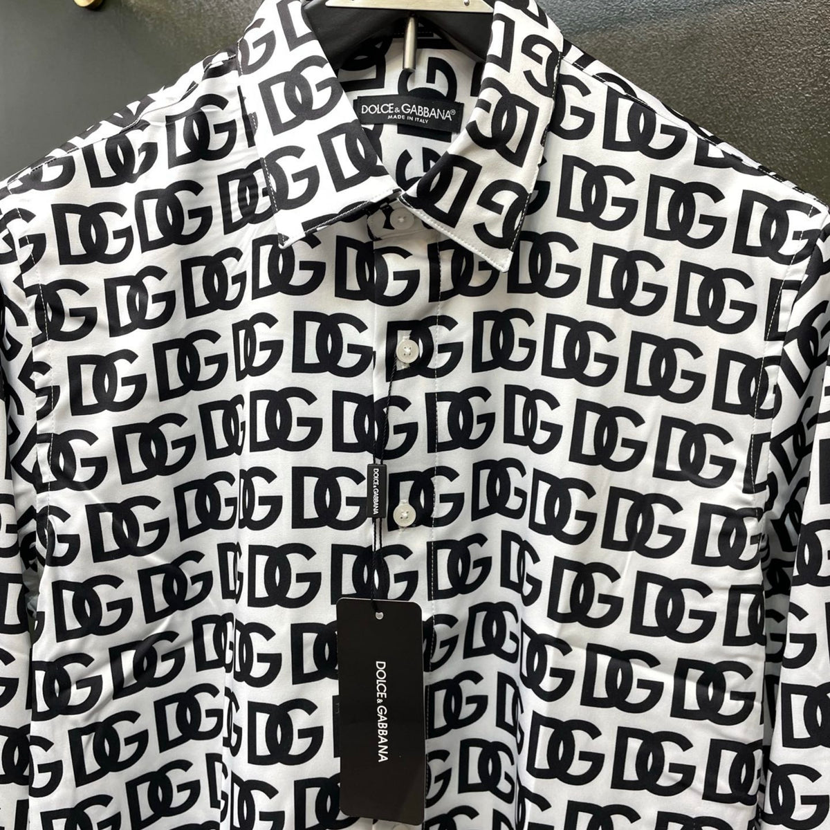 Dolce & Gabbana All-Over DG Monogram Long-Sleeve Shirt | White & Black