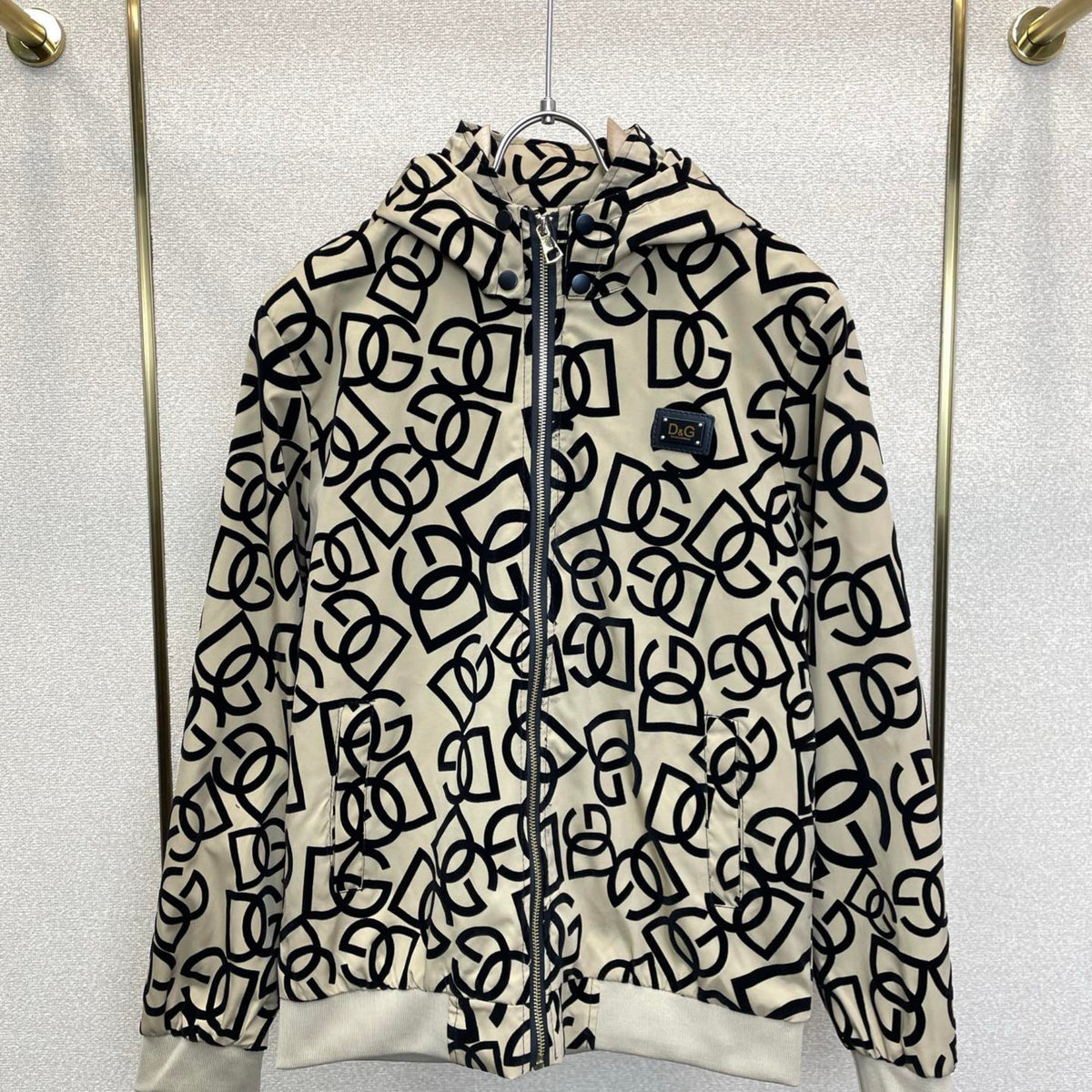 Dolce & Gabbana All-Over DG Logo Flocked Zip Jacket | Black
