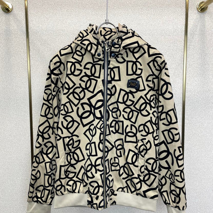 Dolce & Gabbana All-Over DG Logo Flocked Zip Jacket | Black