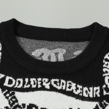Dolce & Gabbana All-Over Logo Chain Jacquard Sweater | Black & White