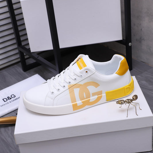 Dolce & Gabbana Portofino DG Logo Low-Top Sneakers – White & Yellow