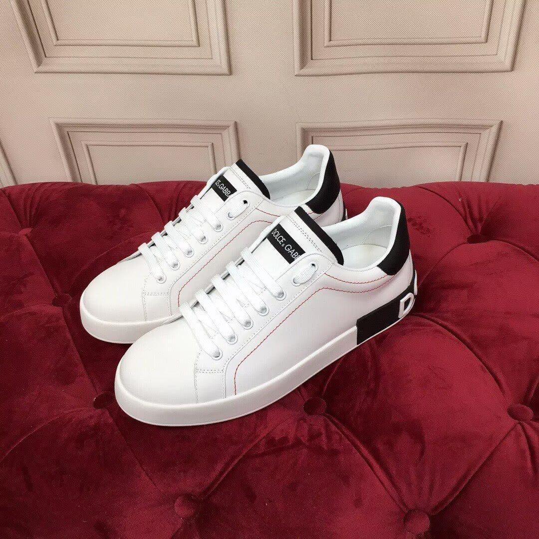 Dolce & Gabbana Portofino SNK Logo Heel Sneakers | White & Black
