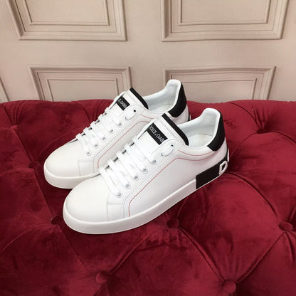 Dolce & Gabbana Portofino SNK Logo Heel Sneakers | White & Black