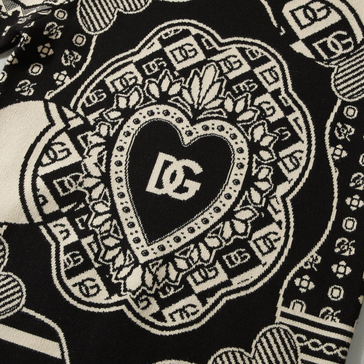 Dolce & Gabbana DG Sacred Heart Baroque Jacquard Sweater | Black & Ivory
