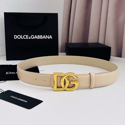 Dolce & Gabbana DG Logo Belt – Cream / Gold Buckle