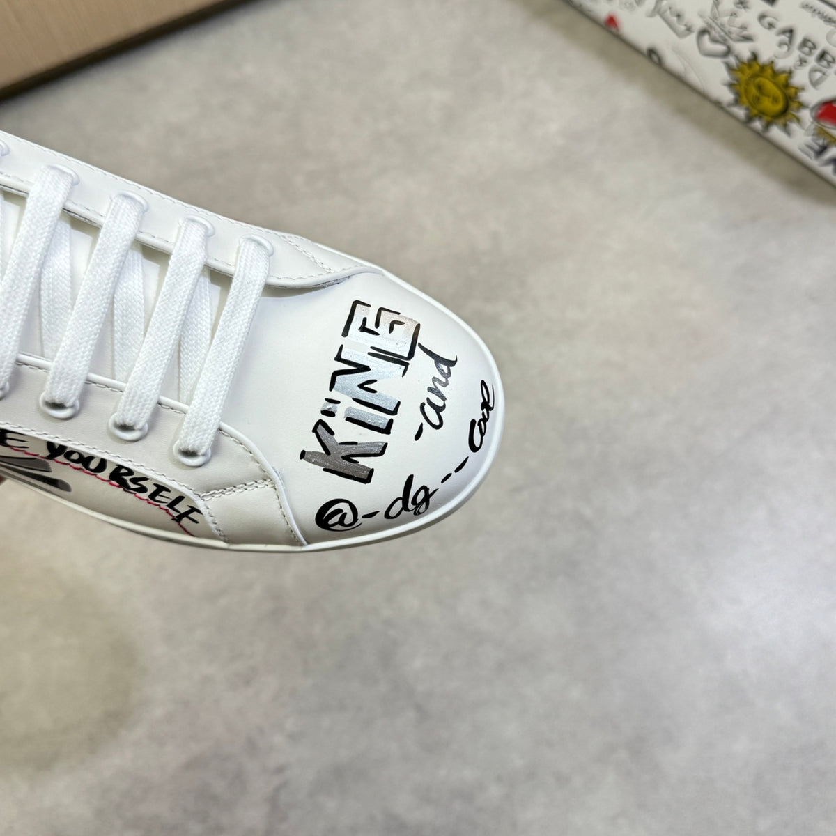 Dolce & Gabbana Portofino Graffiti Low-Top Sneakers – Black & White
