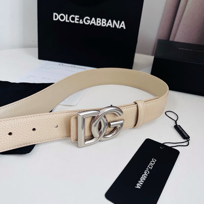 Dolce & Gabbana DG Logo Belt – Cream / Silver Buckle Belt width 3.5 cm