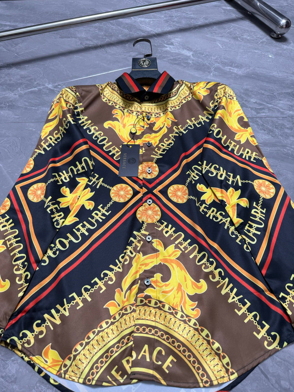 Versace Jeans Couture Baroque Diamond Logo Long-Sleeve Shirt