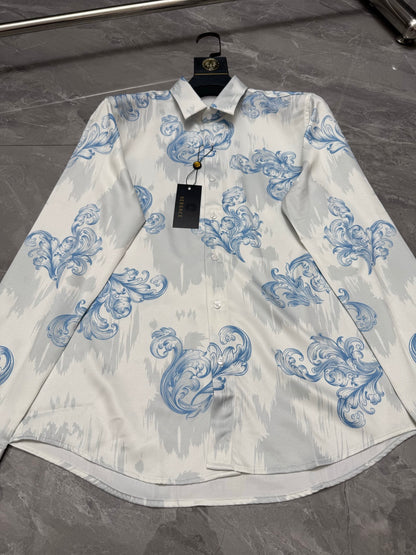Versace Baroque Ice Blue Scrollwork Long-Sleeve Shirt