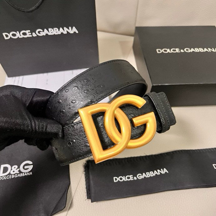 Dolce & Gabbana DG Logo Belt | Black Monogram & Gold Buckle