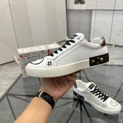 Dolce & Gabbana Portofino SNK "Hey Boy / Be Cool" Graffiti Sneakers – White & Black