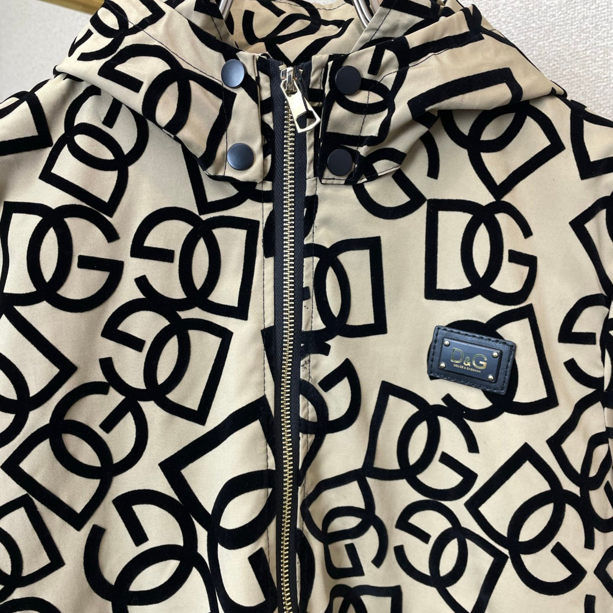 Dolce & Gabbana All-Over DG Logo Flocked Zip Jacket | Black